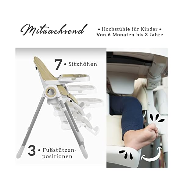 Sweety Fox Hochstuhl Baby mit Liegefunktion - Verstehllbar und Klappbar, Kinderstuhl mit Sicherheitsgurt - Mitwachsender Kinderhochstuhl 6 Monaten bis 3 Jahren, max. 15 kg – Bild 4