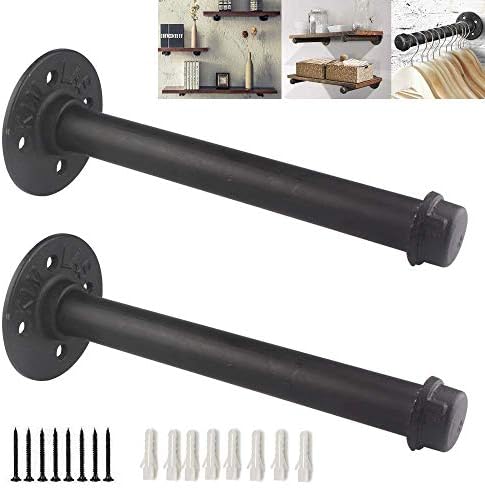 Floating Shelf Brackets Support Heavy Duty 8 Inch 2 Pack for Home Storage, Organization, Flanges Pipes for Custom Floating Shelves, Vintage Furniture Decorations, Wall Mounted DIY Bracket (S1)