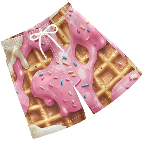 Pigsaly Boys' Swim Board Shorts Fuchsia Milk Pink Ice Cream Boy's Swim Trunks Kids Swimwear M