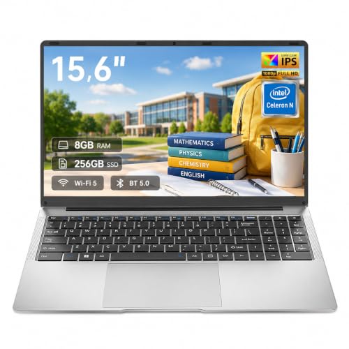 Image of 15.6 inch FHD IPS Laptop - 8GB RAM 256GB SSD, 4-Core Celeron N, Work Laptop Computer, USB 3.0, Win 11, Wi-Fi 5, BT5, Numpad, for Home Student and Business