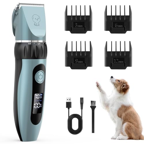 YAZEKY Tondeuse Chien,Professionnelle Poil Long Epais Tondeuse, Chat faible bruit pour tailler, avec Ecran LCD et 4 Accessoires de Peigne, Convient petits chiens chats...