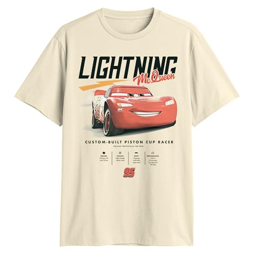 Disney Pixar Cars Lightning McQueen Stats Adult T-Shirt(Off White X-Large)