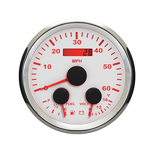 ELING Wasserdichter 85 mm GPS-Tachometer 0–60 MPH Kilometerzähler mit Kraftstoffstand 240–33 Ohm, 10–18 V, Voltmeter, rote Hintergrundbeleuchtung mit GPS-Antenne für Auto, Boot (weiß und Edelstahl)