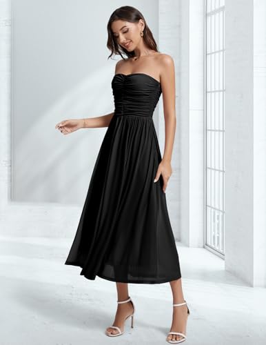 DRESSTELLS Women's Cocktail Dress, Strapless Tube Top Long Maxi Summer Formal Mesh Dresses 20253