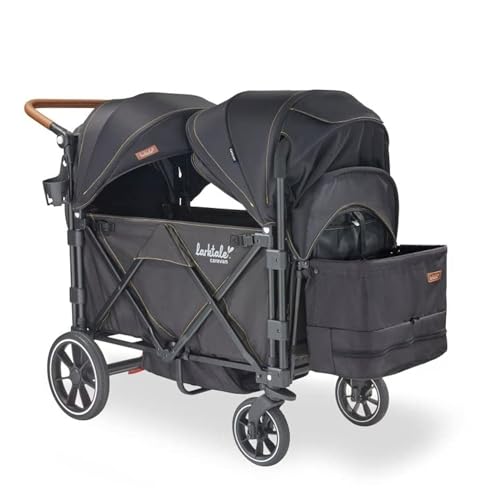 Image of Larktale Caravan - 200 lbs. Capacity, Double Seater Collapsible Wagon, All-Terrain Stroller Wagon for Kids and Babies - 2023 Version - Byron Black