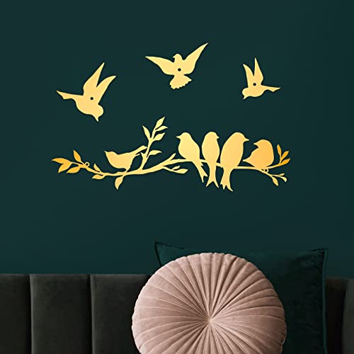 Ferraycle Metal Bird Wall Art Birds On The Branch Wall Decor Leaves With Birds Metal Sculpture Bird Silhouette Metal Ornament Branch Wall Hanging Sign For Balcony Garden Decor (Gold) #TOP10
