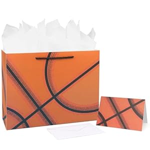 Oletx Bolsas de papel de regalo de fiesta de baloncesto de 13 pulgadas, bolsa grande de regalo de baloncesto con papel de seda para fiestas deportivas, regalos de cumpleaños, bolsas de envoltura para