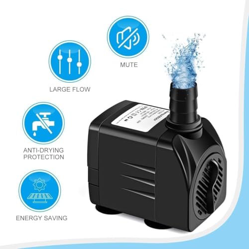 Awroutdoor Wasserpumpe Tauchpumpe, 1800L/H Aquariumpump für Teich Brunnen Aquarium Garten, Submersible Pumpe 3 Düse 13mm-16mm-19mm, Kabel1.9m(25W)