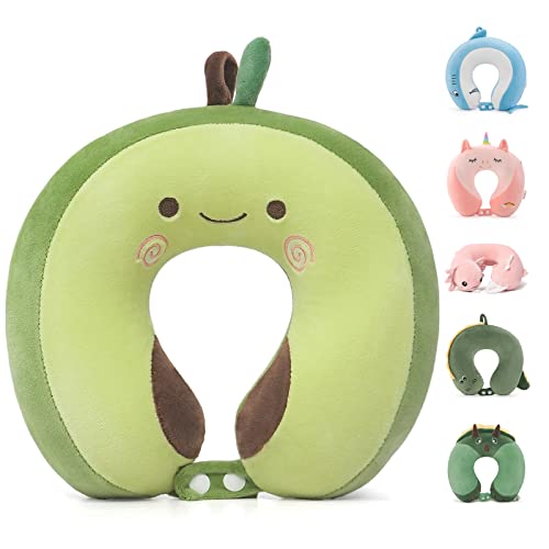 Image of Kids Travel Neck Pillow for Ages 3-8, Memory Foam, Removable Cover, Avocado | Machine washable, 13 in neck size, hidden zipper, 360-degree head and chin support, car seat and airplane use
