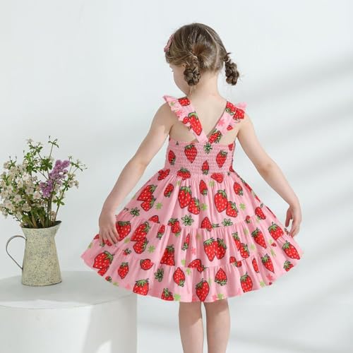 Baby Girls Tiered Dress Flutter Sleeve Twirly Unicorn Sundress Kids Cute Outfits Toddler Summer Dresses 2-8 Years Old3