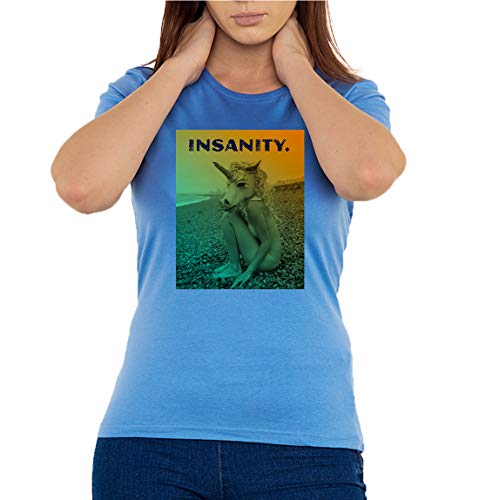 Atprints Insanity Unicorn Girl Photo Art Women's T-Shirt Blue L