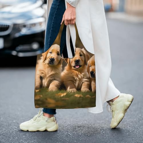 Sac fourre-tout de courses en toile noire imprimé chiots - 7