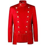 Men's Double Breasted Steampunk Ringmaster Jacket Gothic Victorian Vintage Coat Halloween Performance Uniform Red