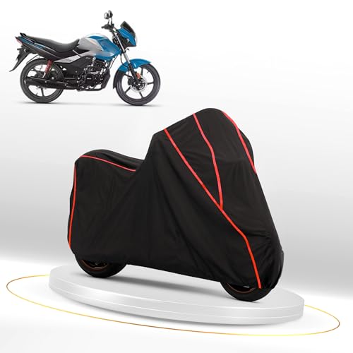 Image of Waterproof Bike Cover for Hero Passion | Dustproof, UV Heat Resistant & Windproof with Full Bottom Elastic, Heavy Duty Triple Stitched - Black Polyester