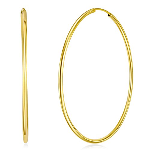 14k REAL Yellow Gold 1.5mm Thickness Endless Hoop Earrings (45 x 45 mm)