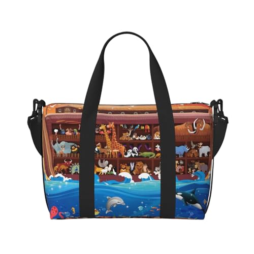 Animals On Noah's Ark Travel Bag Weekender Bags for Women Men Carry on Overnight Bag Tote Bag Yoga Gym Bag With Adjustable Straps for Gym, Work, Personal Items