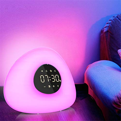 RajoNN Réveil Réveil Lumière de Réveil Simulation de Coucher de Soleil avec 10 Sons de la Nature 7 Couleurs Lumière Commande Tactile Lampe de Nuit à Intensité Variable