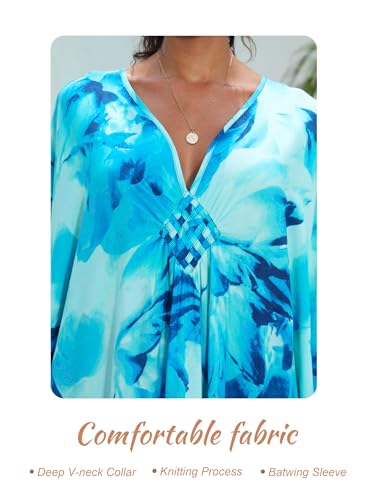 Image of Yanziliu Kaftan Dress for Women,Plus Size Hawaiian Batwing Sleeve Beach Cover Up Summer Swimsuit Dresses