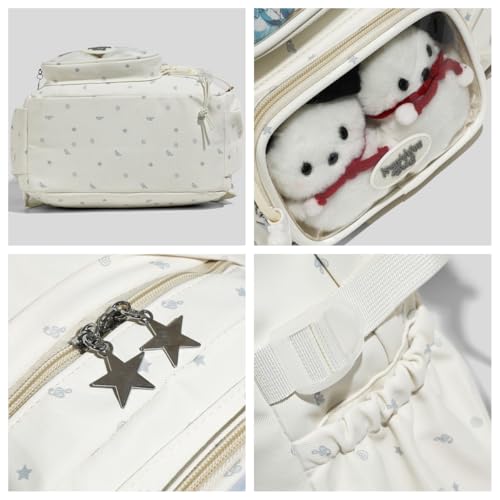Kawaii Pins Display Backpack Cute Aesthetic Ita Bag with Insert and 2 Keychains for Cosplay 15 Inch Travel Daypack (White)4