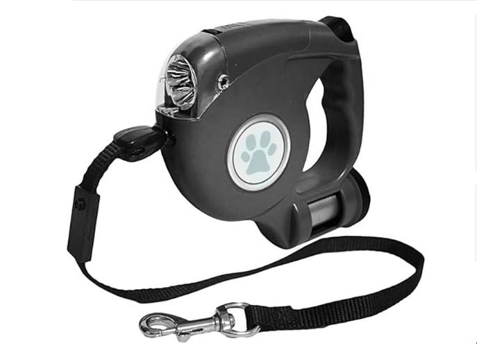 MRYHAHA Retractable Dog Leash, 3 in 1 Lighted Trash Bag Retractable Powerful Leash 5m Retractable Leash Length,Black No Tangle Free Protection for Dogs