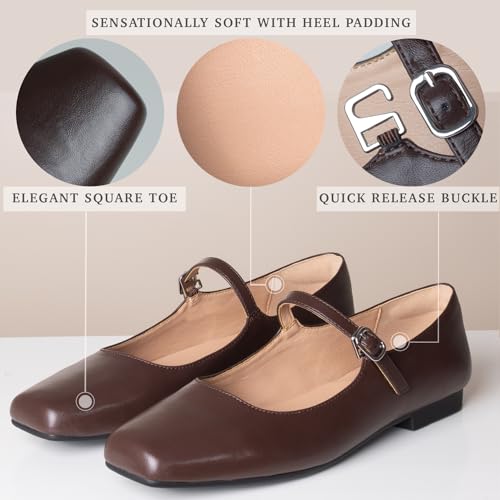 WONDERWAY Women Mary Jane Shoes,Slip On Ankle Strap Dress Flat Shoes2