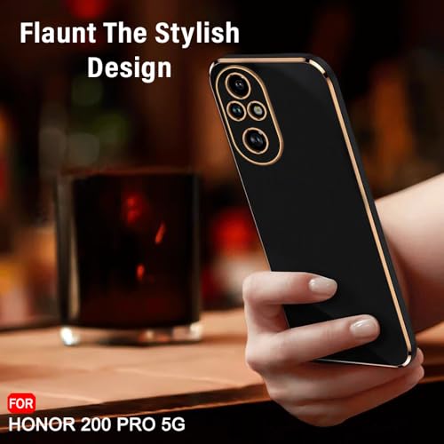 Image of TheGiftKart Luxurious Golden-Plated Back Cover Case for Honor 200 Pro 5G | Raised Lips for Camera & Screen Protection | Shockproof Design | Stylish Back Cover Case for Honor 200 Pro 5G (TPU, Black)