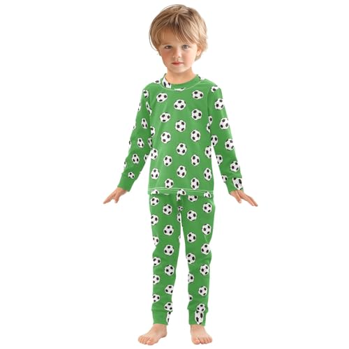 Cartoon Soccer Green Pattern Cute Pajama Sets Long Sleeve Top and Pants, Snug Fit Sleepwear for Night Wears3