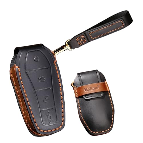 Coque de clé en cuir BYD Han Ev avec porte-clés et protection 4 boutons