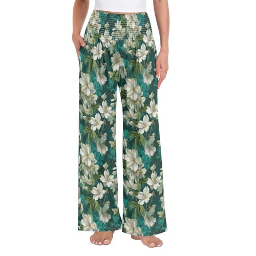 Pantalon de yoga décontracté fluide à motif floral pour vos moments de détente à la maison