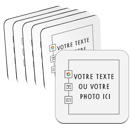 sous Verre en liège - Personnalisable Personnalisé avec Votre et Image et Votre Texte - Lot de 6 (95 x 95 mm)