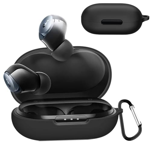 BUITFOU For Anker SoundcoreSpace A40 ケース Space A40 保護カバー Space A40 ケース 柔らかい シリコン製 落下防止 キズ防止 耐衝撃 防塵 軽量 装着充電可能 カラビナ付き 紛失防止(ブラック)