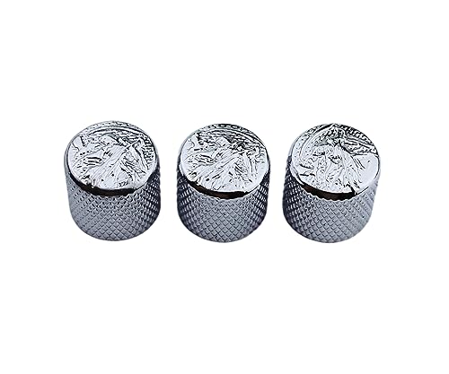 Guyker Guitar Bass Potentiometer Control Knobs with 6mm Dia. Shaft Pots - 3PCS Zinc alloy Speed Tone Volume Knob Replacement for Electric Guitar or Precision Bass, (No.2 Pattern Top, chrome)