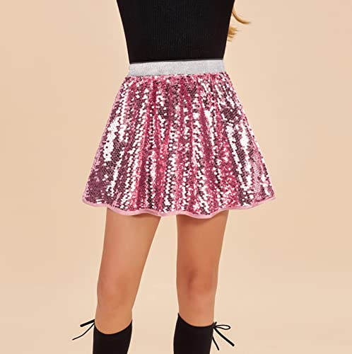 Little Girl Sequin Mini Skirts Pink Ruffle A-Line Short Sparkle Skirt Set Size 8 #TOP1