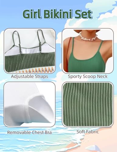 Image of Girls Swimsuit Two Piece Teen Bathing Suit High Waist Textured Bikini Set Woven Girls Swimwear 9-16Y