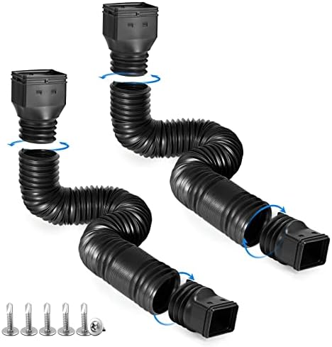 plusgutter Black-2pack Rain Gutter Downspout Extensions Flexible, Drain Downspout Extender,Down Spout Drain Extender, Gutter Connector Rainwater Drainage,Extendable from 21 to 60 Inches