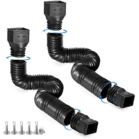 plusgutter Black-2pack Rain Gutter Downspout Extensions Flexible, Drain Downspout Extender,Down Spout Drain Extender, Gutter Connector Rainwater Drainage,Extendable from 21 to 68 Inches Cover