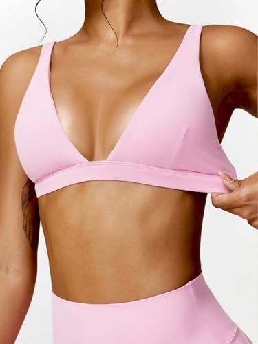 Image of ABOCIW Womens Deep V Neck Sports Bra Padded Low Impact Fitness Yoga Bra U Back Wireless Gym Workout Bra Crop Top