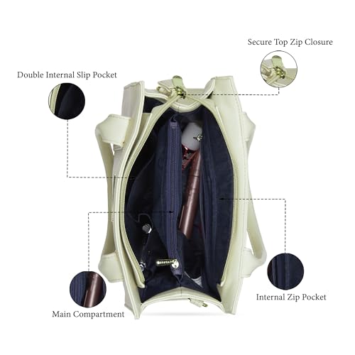 Image of Caprese Primea Medium Tote Bag for Women with Adjustable & Detachable Straps | Stylish, Durable, Multi-Compartment Design for Work, Travel, Shopping | Large Capacity, Ideal for Tab