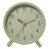Leiser Wecker, rund, für Schreibtisch, Quarz-Tischuhr mit weichem Nachtlicht, Metallsockel, für Schlafzimmer, Büro, Arbeitszimmer, Heimdekoration (grün)