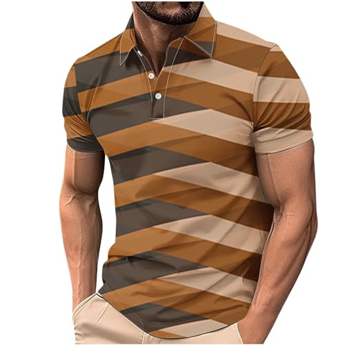 Button Up Shirt for Men Fashion Short Sleeve Contrast Color Graphic Tee Shirts Summer Workout Athletic Golf Shirt Brown 2X