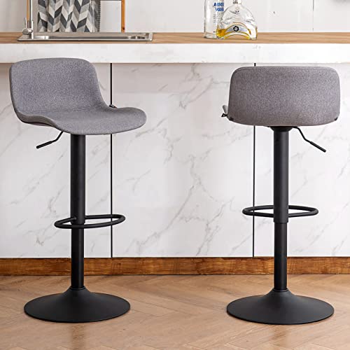 Kidol & Shellder Bar Stools Set Of 2 Grey Swivel Bar Chairs Adjustable Barstools Bar Height Fabric Padded Seat Counter Stools,3 Mins Quick Assembly,Loads Up To 300Lbs #TOP2