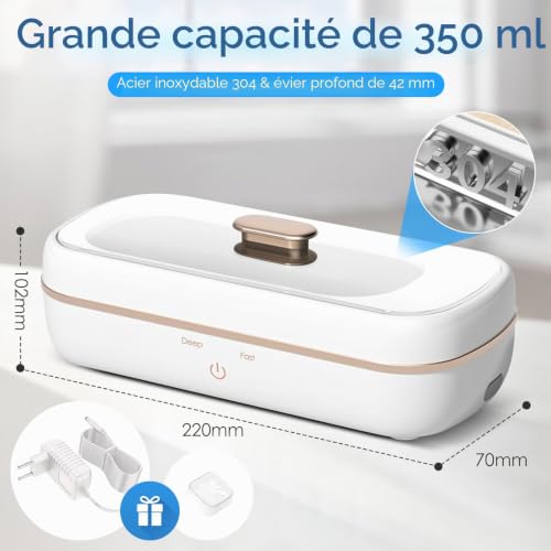 HyAdierTech Nettoyeur à Ultrasons, 350ml Ultrasons Appareil de Nettoyage, 48000Hz Machine de Nettoyage Professionnel avec 2 Modes de Nettoyage, pour Montres Bijoux Collier Montre Pièces Outil – vue 5