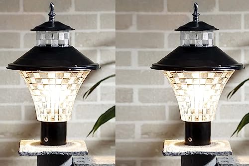 Image of SINOMAN Metal and Polycarbonate Gate Light for Home Waterproof | Lamps for Main Gate | Outdoor Garden Light | Pillar Lights (GL Jalwa BLK, Pack of 2) Bulb Not Included