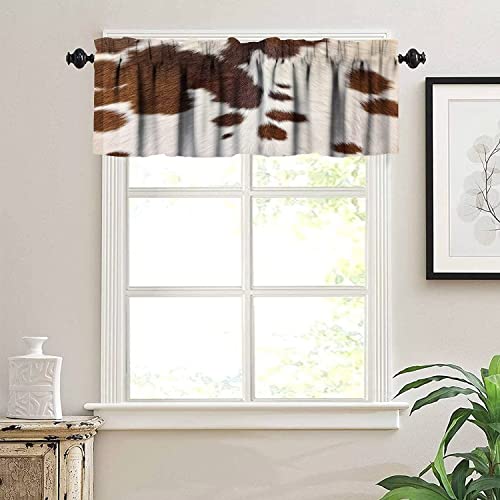 Retro Cow Print Valances Curtain Farmhouse Animal Skin Animal Print Kitchen Windows Valances Rod Pocket Window Treatment Short Topper Curtains For Kitchen Living Room 1 Panel,54X18 Inch #TOP3
