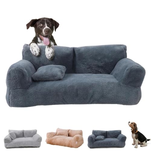 BEAUTYLAST Revuera - Cama calmante para perros y gatos, cama de dormir de felpa esponjosa, lavable para perros y gatos grandes y pequeños (45 x 38 x 22 cm, gris oscuro)