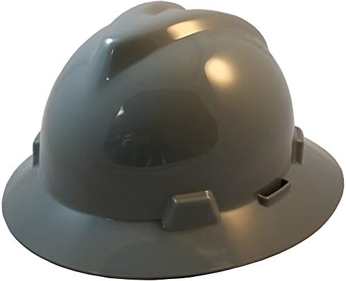 MSA V Full Brim Hard Hats w/ FasTrac III Suspensions with Handy Tote Bag - Gray