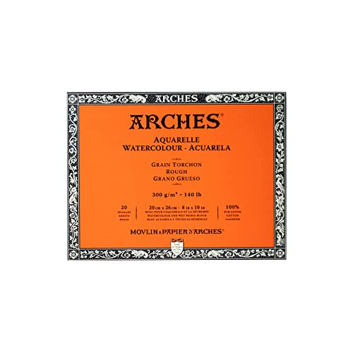 Image of Arches Watercolour Paper Blocks | Rough Natural White | for Watercolor, Acrylic Painting, Gouache and Poster Color Painting | 300 GSM, 20 x 26 cm- 20 Sheets