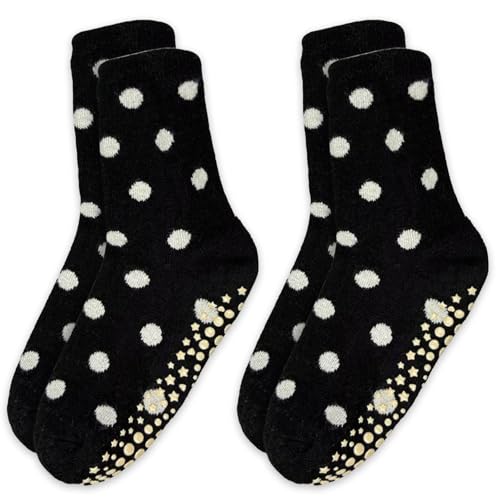 Image of Cute Polka Dot Yoga Socks for Women - 3 Pairs Non Slip Grip Pilates Barre Socks, Cozy Crew Style, US Size 5-9