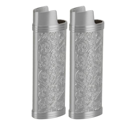 Vintage Botanisk Design Zinklegering Tändare Fodral Hållare för BIC Full Storlek Tändare Typ J6 Skyddskåpa Stil (Grå)