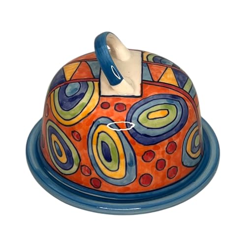 Cloche à fromage ronde en céramique peinte à la main - Passe au lave-vaisselle